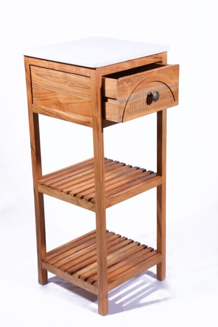 WOODEN 1 DRW MARBLE BATH SELF